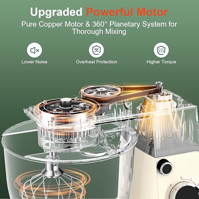 HOWORK Stand Mixer,10+p Speeds With 5.5QT Stainless Steel Bowl,Dough Hook, Wire Whip & Beater,for Most Home Cooks,Cream White