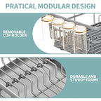 Dish Drying Rack for Kitchen Counter, Large Dish Racks with Drainboard, Kitchen Sink Dish Strainer Rack, Countertop Dish Drainer Rack with Cup & Utensil Holders, Dish Dryer Rack Large Size Gray