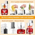 Homtone 16 Cup Food Processor, 6 Preset Modes& Stepless Speed Control for Dough Kneading, Meat Chopping, Slicing, Shredding, French Fries Potato Cuting, Cheese Grating& Whipping Cream, 650W, Red