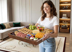 Large Ottoman Tray: 20" Square Acacia Wood Serving Tray with Unique Metal Handles – Extra Large Decorative Tray for Coffee Table, Breakfast in Bed, Charcuterie, Kitchen, Living Room & Party