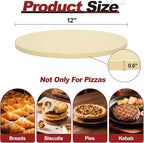 Round Pizza Stone for Grill and Oven- 12 inch Baking Stone Heavy-Duty Cordierite Pizza Stone for Bread, Cookies, Heat Proof BBQ Grilling Cooking Stone for Making Crisp Crust Pizza (Beige)