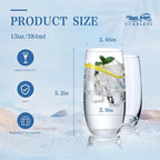 CUKBLESS Drinking Glasses Set of 6, Crystal Highball Water Glasses, Glass Cups for Water, Juice, Beverage, Mojito, Mixed Drinks, Cocktail Glass Set，13 Oz