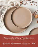 Famiware Milkyway Stoneware Dinnerware Sets with Pasta Bowls, Service for 6 (24 Pieces), Plates and Bowls Sets -Scratch Resistant, Microwave and Dishwasher Safe Dishes Set, Cinnamon Brown