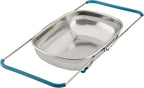 Rachael Ray Tools and Gadgets Over-The-Sink Colander/Strainer, 4.5 Quart, Stainless Steel with Agave Blue Handles