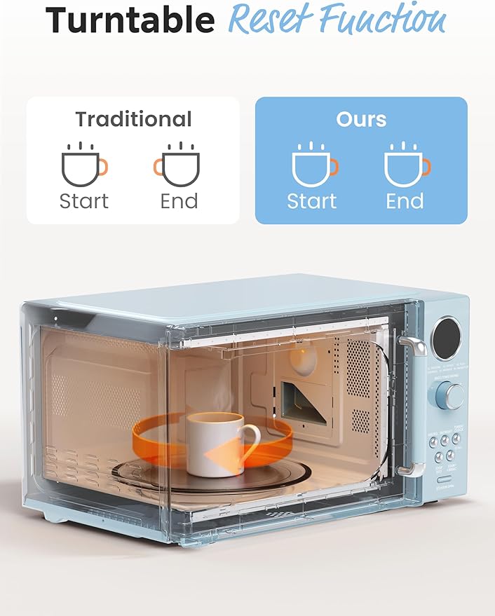 COMFEE Retro Ovens, Small 6 Auto Menus, 0.9 cu.ft Countertop Compact Microwaves with Multi-Stage Cooking, Mute Function, LED Digital, Green/900W, CMO-MMP02AA(GN), Green
