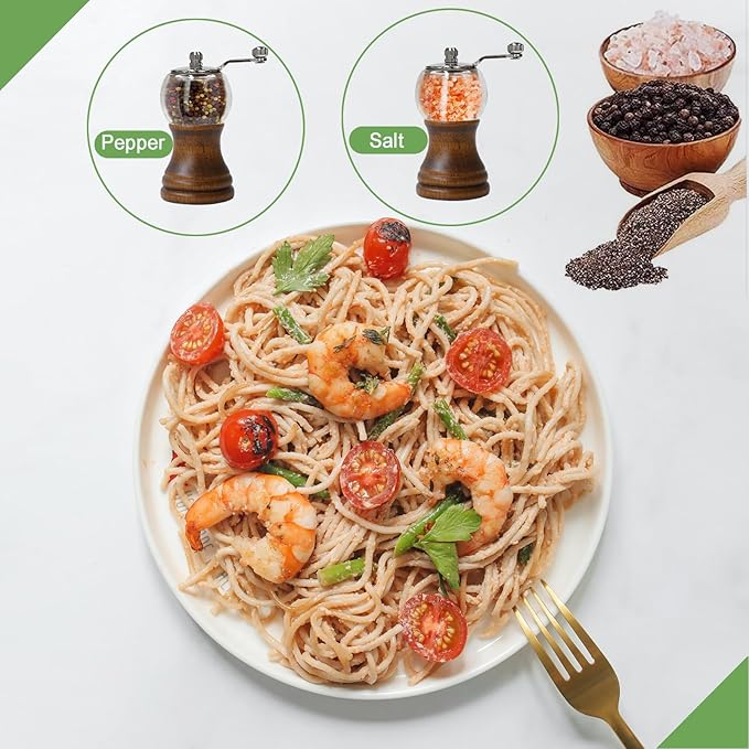 Manual Pepper Mill Acrylic Hand Crank Salt & Peppercorn Grinder Rustic Wooden Pepper Shaker with Adjustable Coarseness Ceramic Core, Metal Handle (Walnut color 1pcs-5in)
