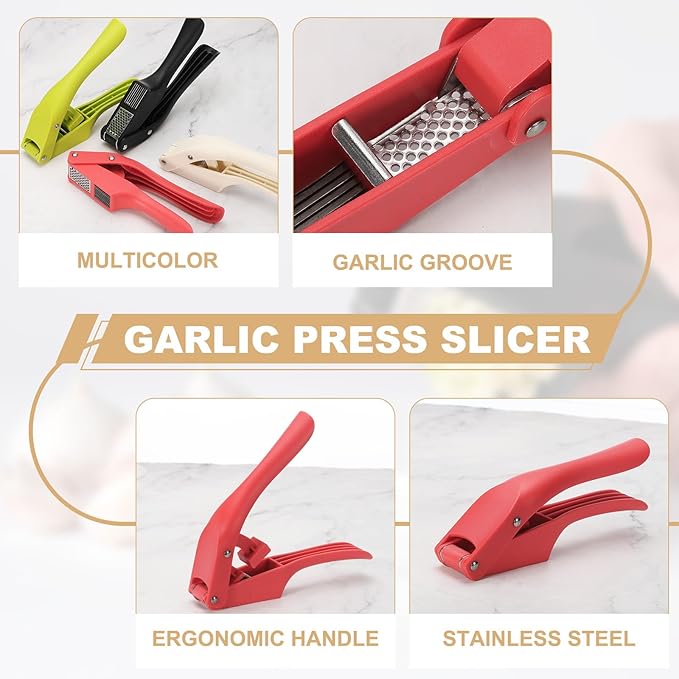 uxcell 2pcs Garlic Press, 7.5 Inch Stainless Steel Garlic Slicer Crusher Tool Kitchen Utensil for Home Cooks and Professional Chefs, Green