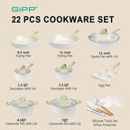 22 Piece Ceramic Non Stick Pots and Pans Set - Nonstick Cookware Set, Non-toxic Healthy Kitchen Cooking Set w/Frying Pans Set, Dishwasher Safe, PFAS PTFE PFOA PFOS Free