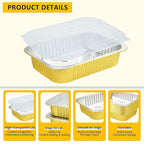 40 Pack 3 LB Aluminum Foil Pans with Lids Heavy Duty, 48 Ounce 8.7"×6.6"×2.4" Aluminum Food Containers with Lids, Disposable Tin Foil Pans for Baking, Meal Prep, Freezer, Heating and Takeout