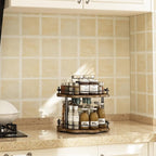 2 Tier Lazy Susan Organizer,2-Tier Spinning Spice Rack with Stable Carousel Base & 4 Height Settings for Cupboard Kitchen Countertop Dining Table Cupboard (Two-Ply(Petal Shape))