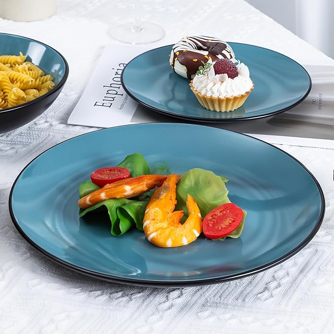 Plates and Bowls Sets for 4 - CJDC-QUELO 12-Piece Stoneware Dinnerware Sets, Ceramic Dishware Set for Indoor Kitchen Use and Formal Dining, Chip and Scratch Resistant Microwave Dishwasher Safe