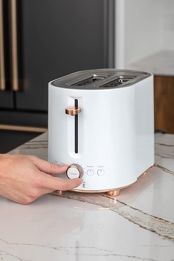 Café Express Finish 2-Slice Toaster | Extra-Wide Slots, Extra Lift for Waffles, Pastries, Texas Toast & More | 4 Pre-Set Functions, 8 Shade Options | Countertop Kitchen Essentials | Matte White