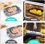 Cake Pan With Lid, 9x13 Inch Rectangular Cake Pan with Wide Handles, Nonstick Bakeware Baking Pan With Lid and Handle, Black