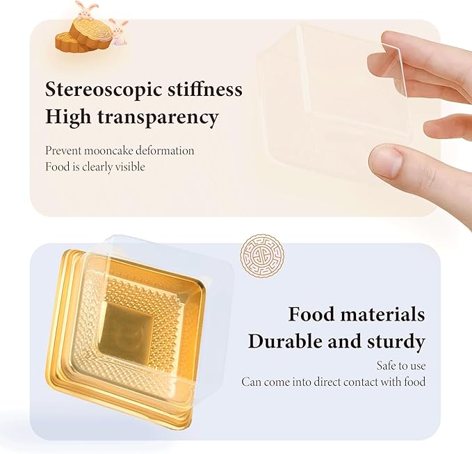 BenRan 100 Set 3.5 Inch Moon Cake Box Clear Plastic Mini Cake Cupcake Small Muffins Boxes Cake Pans with Lids Gift Dessert Containers Bonus 100 Pcs Cakes Stickers