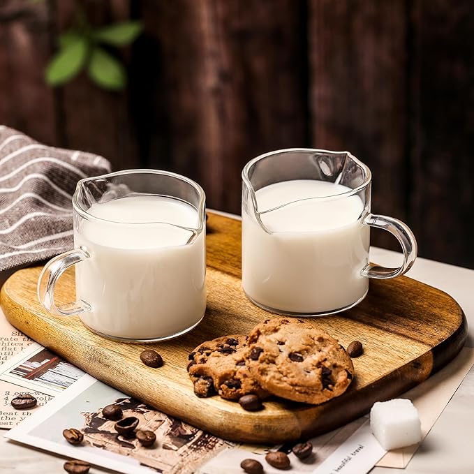 Espresso Cups Set of 2, 4 Oz Espresso Shot Glass with Handle Double Spout Cups Clear Glass Milk Cup Coffee Accessories Great for Making Coffee Desserts Salad Dressing