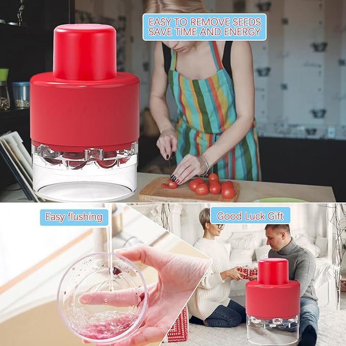 Cherry Pitter Portable Cherry Core Remover with 7 Individual Holes,Multi-Function Fruit Pit Remover for Cherry Jam (Wine Red)