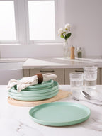 famiware Milkyway Dinner Plates, 10.24 inch Plates for 6, Stoneware Dessert Plates Dish Set for Kitchen, Reactive Glaze Plate Set, Microwave and Dishwasher Safe, Light Green