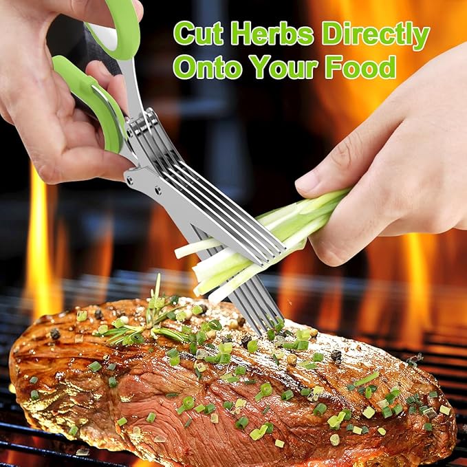 2025 Upgraded Herb Scissors, Effortless Herb Shears Cutter Tool with Sharp Stainless Steel Blades for Fresh Herbs, Must-Have Kitchen & Cooking Gadget, Green