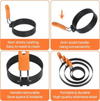 Egg Rings for Griddle Frying Eggs Upgraded 4 Packs, Pancake Shapers with Orange Silicone Handle Non-stick Egg Molds for cooking Breakfast Omelette Sandwiches (3", 3.5", 6", 8")