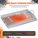 onlyfire Stainless Steel BBQ Griddle, Outdoor Flat Top Griddle Pan with Grease Groove and Handles for Gas and Charcoal Grills, 25”x16”