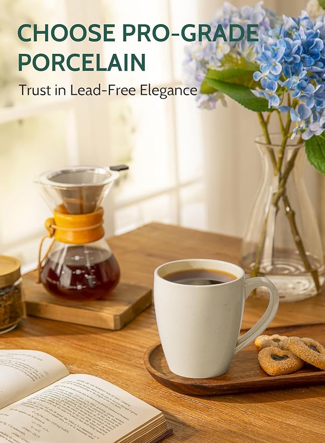 Sweese Porcelain Mugs - 16 Ounce (Top to the Rim) for Coffee, Tea, Cocoa, Set of 4, Neutral Colors