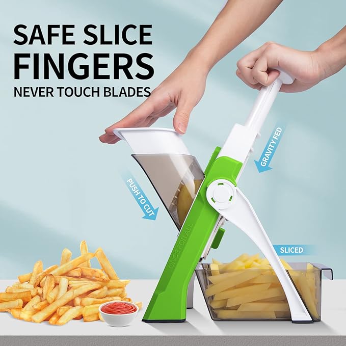 Safe Mandoline Slicer 5 in 1 Vegetable Chopper Food Potato Cutter, Strips Julienne Dicer Adjustable Thickness 0.1-8 mm Kitchen Chopping Artifact Fast Meal Prep