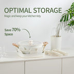 23pcs Ceramic Pots and Pans Set, Nonstick Detachable Handle Cookware, Induction Kitchen Cooking Set with Removable Handle,include Frying Pans & Saucepans Oven Safe, Induction, Stackable Set