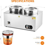 WILPREP Commercial Food Warmer with Two 7.4 QT Inserts, 1500W Countertop Electric Steam Table, 86-185°F Adjustable Temp Control & Over-Temp Protection, Stainless Steel