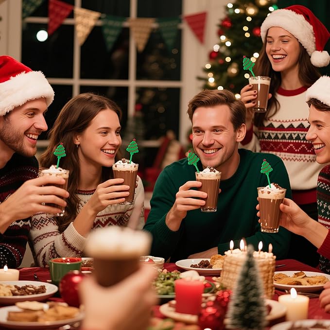 36 Pcs Christmas Drink Stirrers, Christmas Tree Cocktail Stirrers Plastic Swizzle Sticks Reusable Coffee Stirrer Stir Sticks for Xmas Holiday Party Coffee Tea Hot Cocoa Bar Supplies Decoration