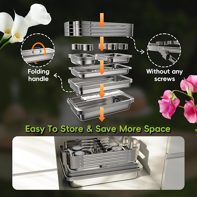 sifer Chafing Dishes for Buffet 4 Pack, 9 Qt Stainless Steel Chafing Dish Buffet Set with Folding Frame, Food Warmers for Parties, Catering Supplies, Weddings, and Christmas Buffets