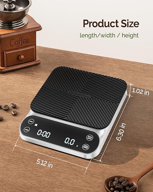 Maestri House S3 Coffee Scale with Timer, 3kg/0.1g Rechargeable Digital Scale, 3 Brew Modes, Adjustable Ratios & Flow Rate Display, Barista-Grade for Pour-Over, Espresso, French Press –White