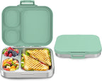 Stainless Steel Bento Box Kids, Leak Proof Metal Bento Lunch Box,3 Compartments 304 Stainless Steel Bento Lunch Containers for School and Office,Dishwasher Safe, BPA-Free(Green)