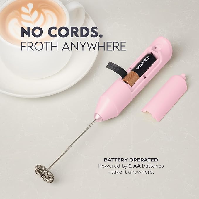 Zulay Kitchen Milk Frother Handheld with 2 Duracell AA Batteries – Electric Drink Mixer for Coffee, Lattes, Cappuccinos, Matcha & Hot Chocolate – Portable Foam Maker & Coffee Bar Accessory