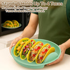 Silicone Taco Holder Plates Set of 4 - Reusable Taco Stand Plates with 4-Shell Slots, Oven/Microwave/Dishwasher Safe, Non-Slip Base for Tortillas Party Serving, Family Dinner & Meal Prep Accessories