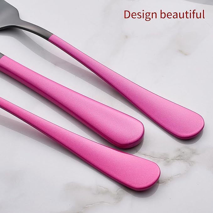 20-Piece Purplish Red Silverware Set 18/0 Stainless Steel Black Silverware Set Purplish Red Handle Cutlery Black Set Service for 4 Dinner Knives Forks Spoons Flatware Set Dishwasher Safe