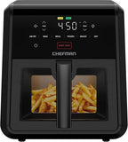Chefman Air Fryer TurboFry 7-Qt, 6-in-1 High-Powered 450°F Cooking for Crispier Results, Compact Space-Saving Design, Air Fry, Bake, Broil, Reheat, Dehydrate, Defrost, Fast & Even Cooking – Black
