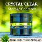 Clear Cut 4 Piece Herb Grinder – 2.75" Manual Dry Herb Grinder, Spice Mill with Transparent Storage Chamber & Diamond-Sharp Teeth, Aluminum Alloy, Portable, Easy-Clean Design