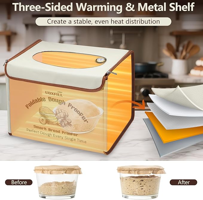 Folding Bread Proofing Box with Temp Control(50-122℉) & 48H Timer, Dough Proofer with Metal Rack, Proofing Box for Sourdough, Bread Baking, Pizza, Yogurt, Kombucha, Space-Saving & Easy to Use