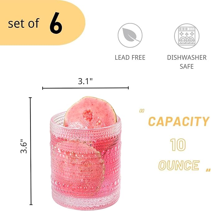 Cocktail Glasses 10 oz Hobnail Drinking Glasses Set of 6, Vintage Glassware, Textured Glass Cups Bubble Glasses Water Glasses Old Fashion Jupiter Glasses Set, Blue