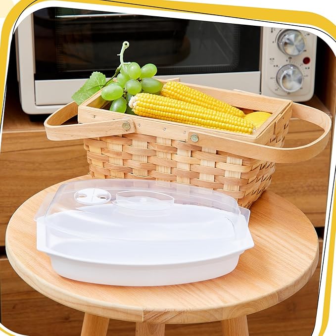 2 Pcs Microwave Corn Steamer with Lid for Frozen Corn Broccolini Vegetables on The Cob, Fast & Easy, 2 Pcs at Once, Vented Lid, Dishwasher Safe, Microwave Dishes Steamer Kitchen Tool (White)
