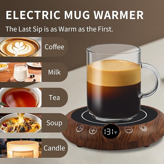 Coffee Mug Warmer, White Elephant Gifts for Adults, Electric Cup Warmer for Desk, Candle Warmer Plate 8-Temp Setting & 1-12H Timer, Stocking Stuffer for Women Men