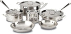 All-Clad D3 3-Ply Stainless Steel Cookware Set 10 Piece, Induction Compatible, Oven Broiler Safe 600F, Kitchen Cooking Set w/ Fry Pans, Saucepans, Saute Pans, Stockpot, Lids, Pots and Pans, Silver