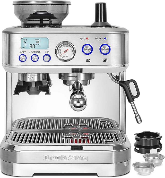 Espresso Machine with Grinder, Espresso Maker with 58MM Portafilter & Milk Frother, Latte Machine, Cappuccino Machines for Home, Automatic Stainless Steel Expresso Coffee Machines