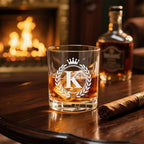 Whiskey Glasses - Rocks Old Fashioned Glass Gifts for Men, Monogrammed A-Z 10oz Personalized Whisky Glasses, Christmas Birthday Gifts for Men Him Dad Father Husband Brother Son (K)