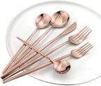 Copper 36-Pieces Silverware Flatware Mirror Polished Dinnerware, 18/0 Stainless Steel Rose Gold Cutlery Set For Home Kitchen Party Hotel Restaurant Wedding Service for 6