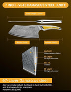 7 inch Nakiri Knife, Japanese VG-10 Damascus Steel Meat Cleaver, Ultra Sharp Vegetable Knife with Full-tang Handle in Yellow Resin, LA-S9 Series