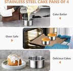 4 Inch Cake Pan Set of 4, Removable Bottom & Easy Releasing Mini Cake Pan, Leakproof & Nonstick Round Cake Pan, 304 Stainless Steel Small Cake Baking Pans, Non-Toxic & Healthy