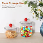 2 Pcs Plastic Candy Jars, Clear Storage Containers with Lids, Airtight Food Storage Canisters, Wide Mouth Apothecary Jars, Kitchen Organization Containers, 47 oz & 30 oz