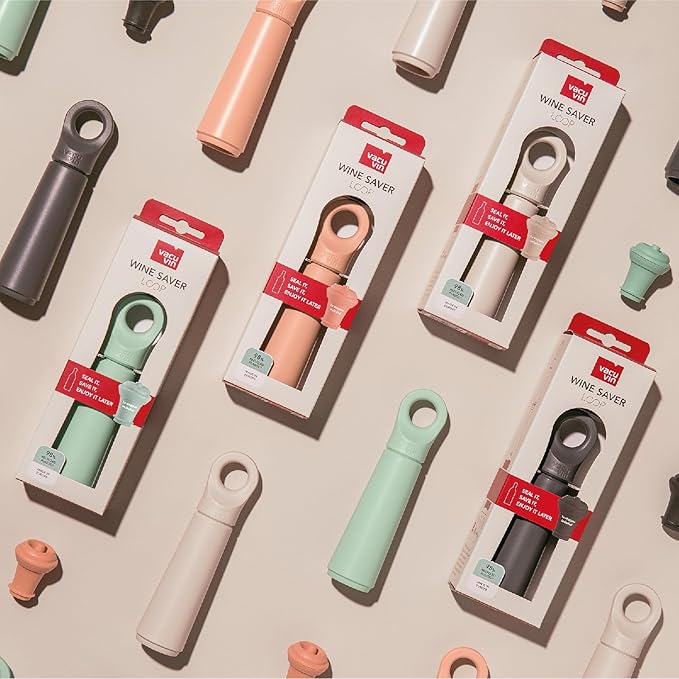 Vacu Vin Wine Saver Loop – Made in the Netherlands – Premium Wine Preserver Pump with Stopper – Reseals & Preserves Wine – Airtight Air Removal System – Graphite