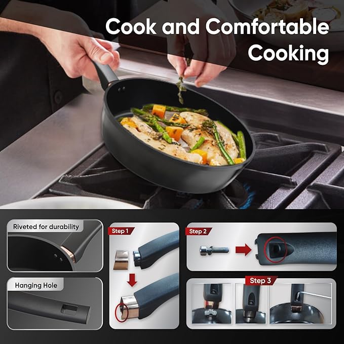 Sunhouse Ultra Titanium Nonstick Coating Aluminum Pan with 4-Layer Non-stick Coating, Non-Toxic, PTFE PFOA & PFAS Free, Stay-Cool Handle, Compatible with All Stovetops (10 inch)
